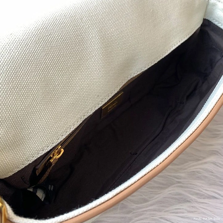 Cheap Motif Apricot Bag In Canvas Baguette FF Medium Fendi 0723